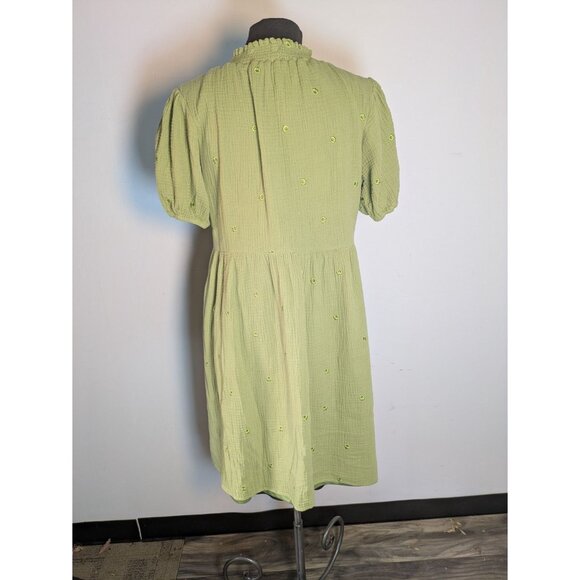 Roolee Green Embroidered Floral Puff Sleeve Smocked Dress Size M - Picture 9 of 10